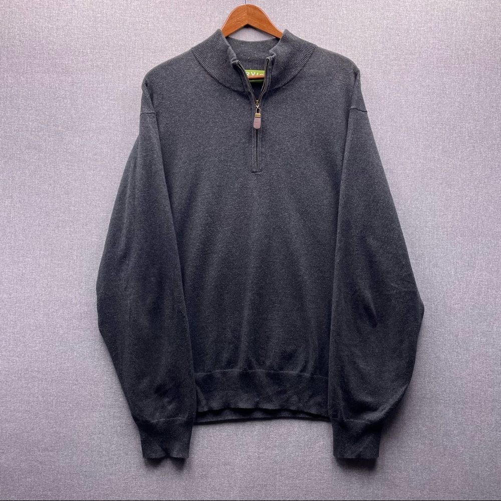 Orvis Charcoal Grey Silk Cashmere Soft Collared Quarter Zip Pullover Sweater L